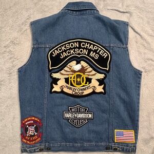 Mens Harley‎ Davidson Owners Group Jackson MS Denim Vest Size M Motorcycle EUC
